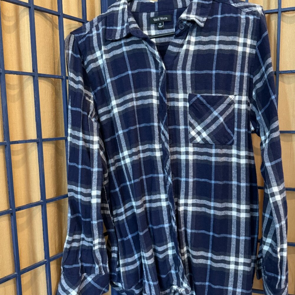 Navy White Plaid "Well Worn" Flannel Shirt